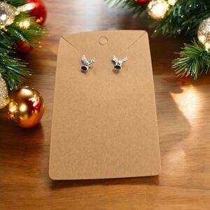 Silver Plated Brown Nose Reindeer Festive Holiday Stud Earrings